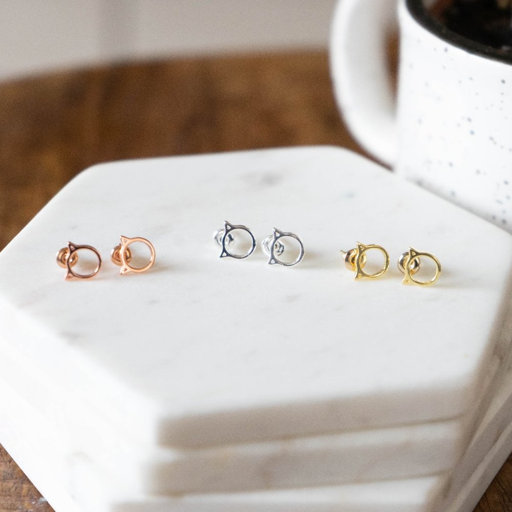 Dainty Kitty Head Earrings Jewelry Cat Lover Gift